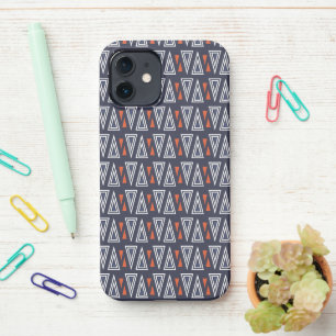 Coque iPhone 12 Motif de triangles géométriques bleu foncé et roug
