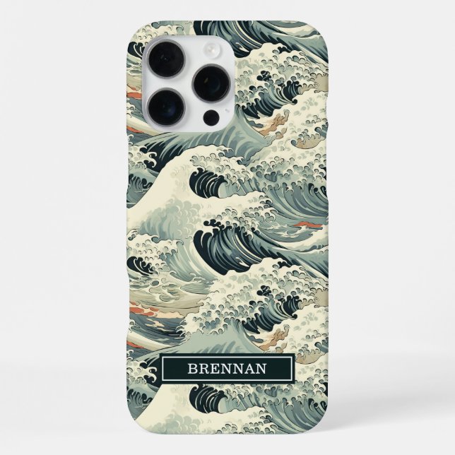 Coque iPhone Motif de vague japonaise monogrammé (Verso)