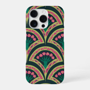Coque iPhone 16 Pro Motif de ventilateur floral rose et vert