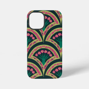 Coque iPhone 12 Mini Motif de ventilateur floral rose et vert