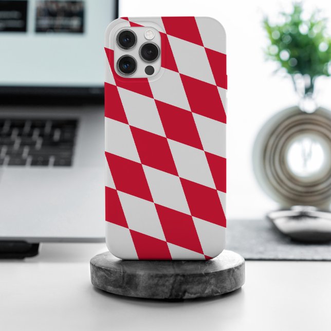 Coque iPhone Motif du drapeau diamant de Bavière rouge et blanc (Créateur téléchargé)