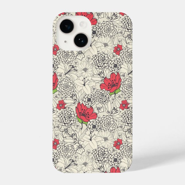 Coque iPhone Motif du jardin de fleurs de pavot (Verso)