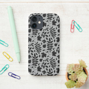 Coque iPhone 12 Mini Motif Feuille tombé noir sur gris