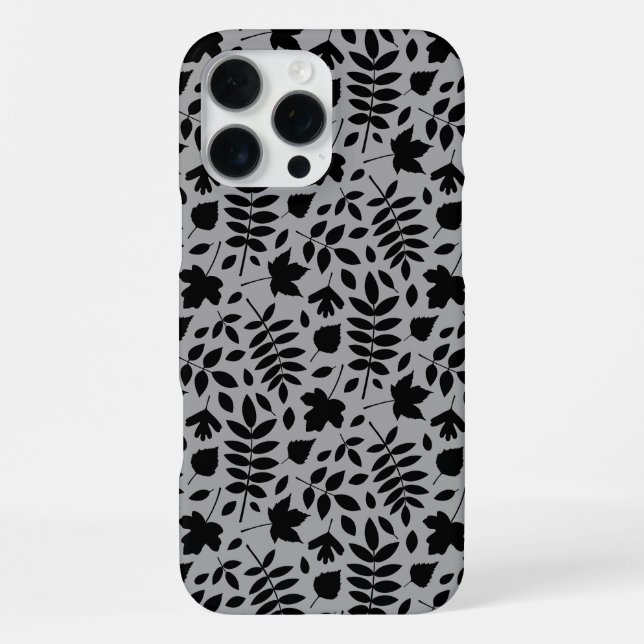 Coque iPhone Motif Feuille tombé noir sur gris (Verso)