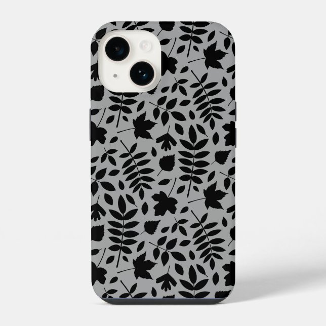 Coque iPhone Motif Feuille tombé noir sur gris (Verso)