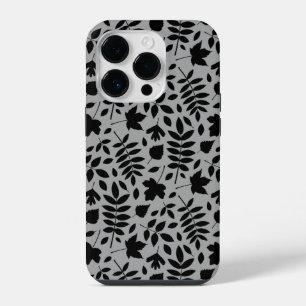 Coque Pour iPhone 14 Plus Motif Feuille tombé noir sur gris