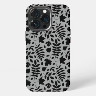 Etui iPhone 13 Pro Motif Feuille tombé noir sur gris