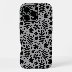 Coque iPhone 16 Pro Max Motif Feuille tombé noir sur gris