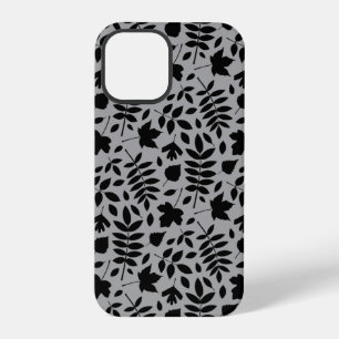 Coque iPhone 12 Pro Motif Feuille tombé noir sur gris