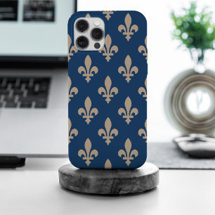 Motif Fleur de Lis, Royal Français, Crème sur Bleu
