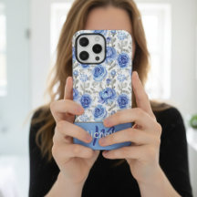 Motif floral aquarelle bleu élégant Nom personnali