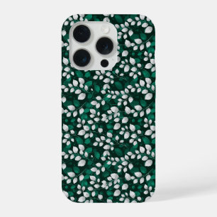 Motif floral blanc feuille émeraude élégant