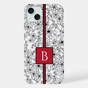 Motif floral blanc noir dessiné à la main et monog