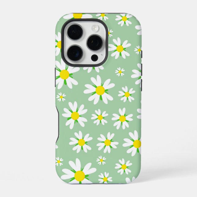 Coque iPhone Motif floral blanc sur fond menthe (Verso)