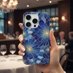 Motif floral bleu or moderne