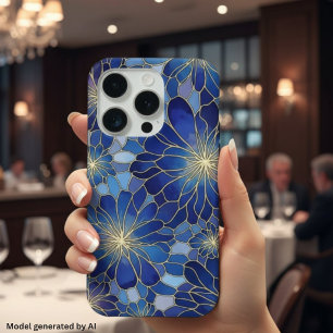 Motif floral bleu or moderne