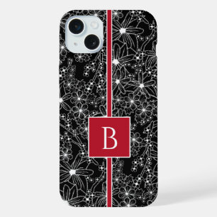 Motif floral foncé Monogramme croquis noir rouge
