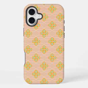 Coque iPhone 16 Plus Motif floral hexagonal sur fond pêche