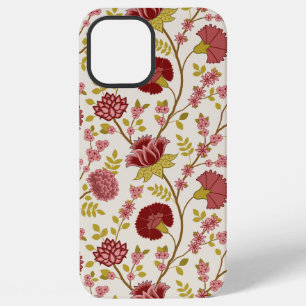 Coque iPhone 12 Pro Max Motif floral jacobéen grandes fleurs rouges roses 