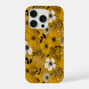 Motif floral moutarde fleur ton chaud rétro