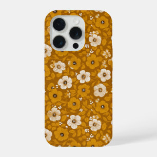 Motif floral moutarde fleuri ton chaud rétro