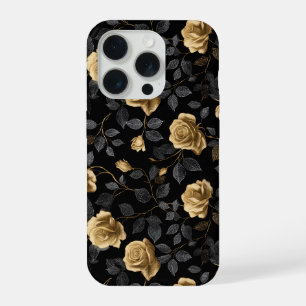 Motif floral noir Rose avec accent doré élégant