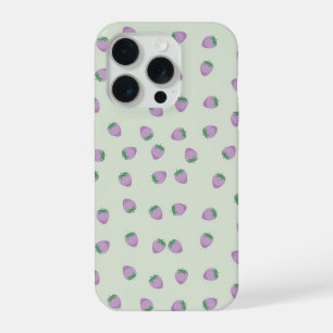 Motif Fraise Violette sur Fond Vert