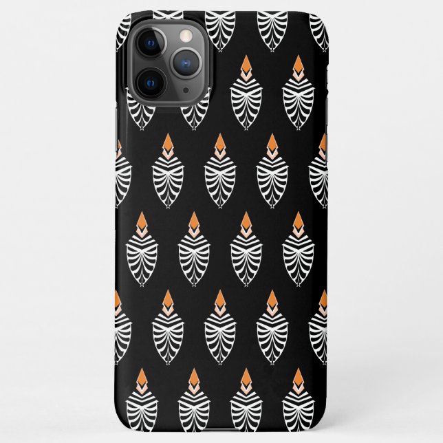 Coque iPhone Motif géométrique d'oiseaux hoopoé sur noir (Dos)