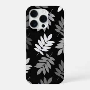 Coque iPhone 16 Pro Motif Grande Feuille Elder Noir Blanc Gris