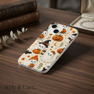 Coque Pour iPhone 14 Motif Halloween Citrouille et Fantôme Mignon