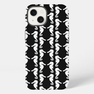 Etui iPhone 13 Motif Hippocampes Noir et Blanc.