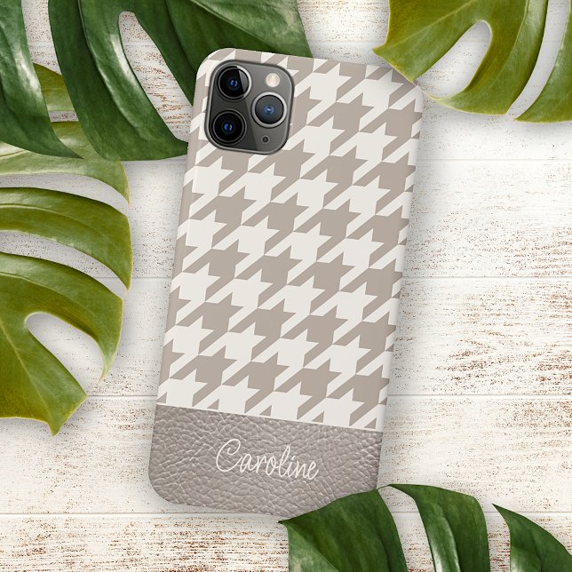 Coque iPhone Motif Houndstooth Taupe Neutre Personnalisé (Créateur téléchargé)