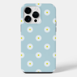 Coque Pour Pour iPhone 14 Pro Max Motif illustratif de pâquerettes sur fond bleu pâl