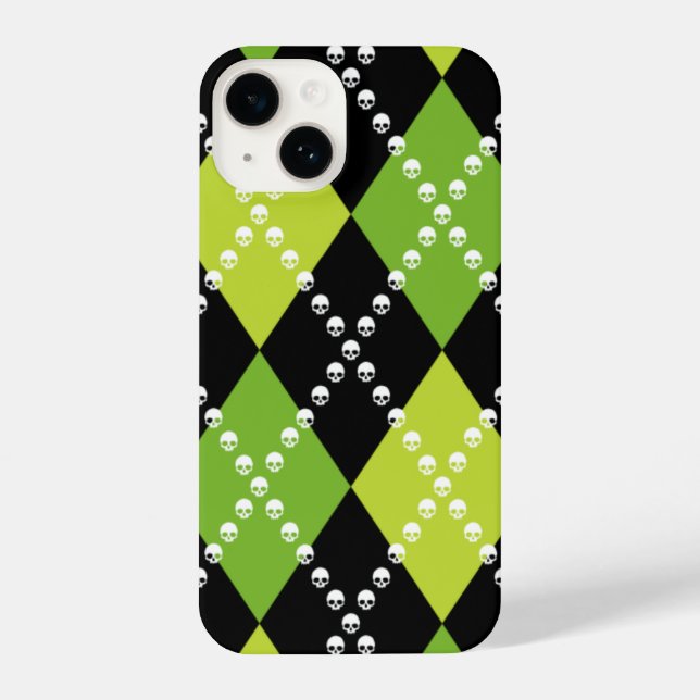 Coque iPhone Motif Jacquard crâne vert (Verso)