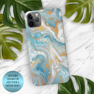 Motif marbre Aqua Turquoise Bleu Blanc Or