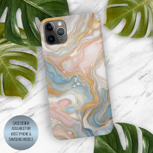 Coque iPhone 16 Pro Max Motif marbre bleu pêche rose blanc or