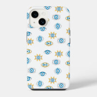 Motif Mati de l'œil grec bleu, or et blanc