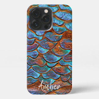 Etui iPhone 13 Pro Motif métallique en cuivre de bronze bleu personna