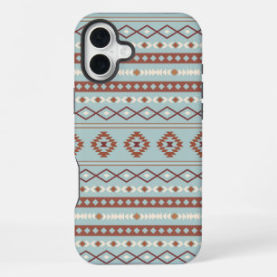 Coque iPhone 16 Plus Motif mixte aztéque à motif rustique crème bleu
