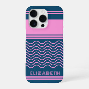 Coque iPhone 16 Pro Motif personnalisé Bleu et rose rayures ondulées