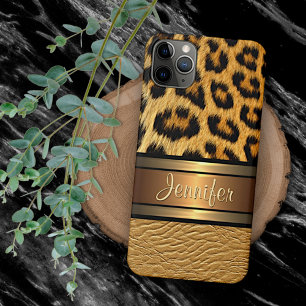 Coque iPhone 16 Pro Max Motif personnalisé de peau de léopard faux pour iP