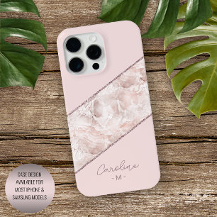 Coque iPhone 16 Pro Max Motif personnalisé rose gold paillettes blush rose
