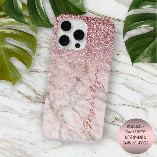Coque iPhone 16 Pro Max Motif personnalisé rose gold paillettes blush rose