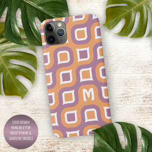 Coque iPhone 16 Pro Max Motif Purple Mauve Orange pêche Blanc Midcentury
