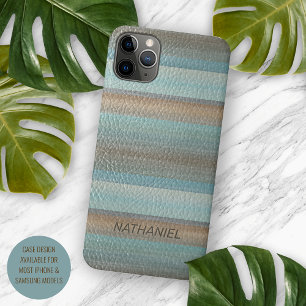 Coque iPhone 16 Pro Max Motif rayé en cuir artistique classe et cool