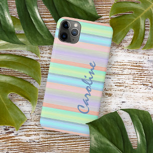 Coque iPhone 16 Pro Max Motif rayé vert citron rose pêche bleu blush