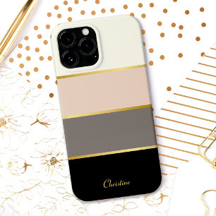 Etui iPhone 13 Pro Max Motif rayures modernes chic avec nom