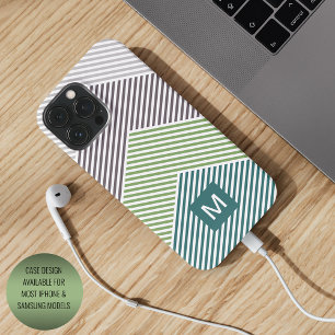 Coque iPhone 16 Pro Max Motif rayures vert citron marron foncé taupe perso