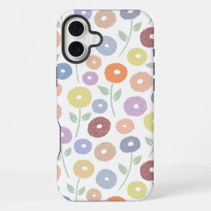 Coque iPhone 16 Plus Motif Répété Fleur Floue Pastels sur Blanc