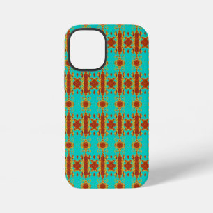 Coque iPhone 12 Mini Motif Rouge Cuivre Turquoise Vert Rustique